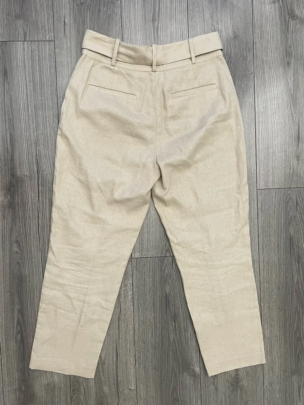 Anine Bing Linen Elyse Trouser Belted Pants in Oat Size 40 EU